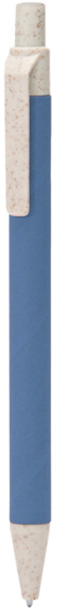 500 stuks voordeel pack Drukknoppen pen van gerecycled karton, met punt en clip van tarwevezel en ABS Model GROVE Licht blauw Beige. Blauwe inkt.