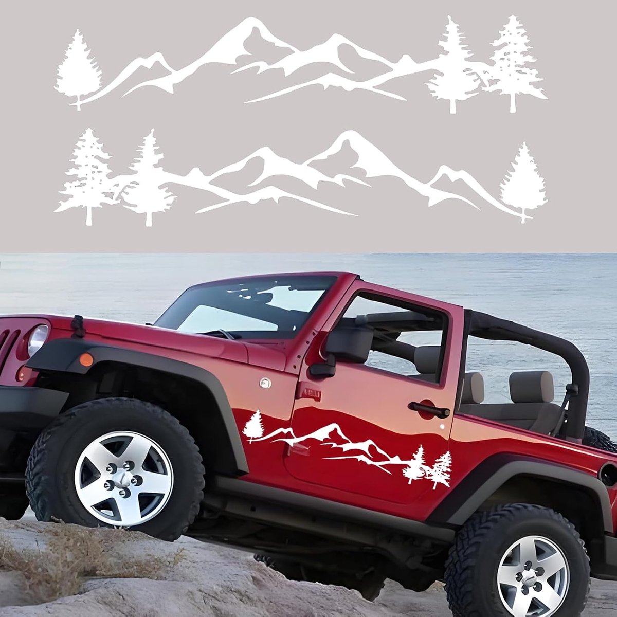 1 Pair Mountain Tree Car Stickers, Waterproof Vinyl Car Stickers Car Bonnet Side Body Stickers Hood Car Window - ShopVlot