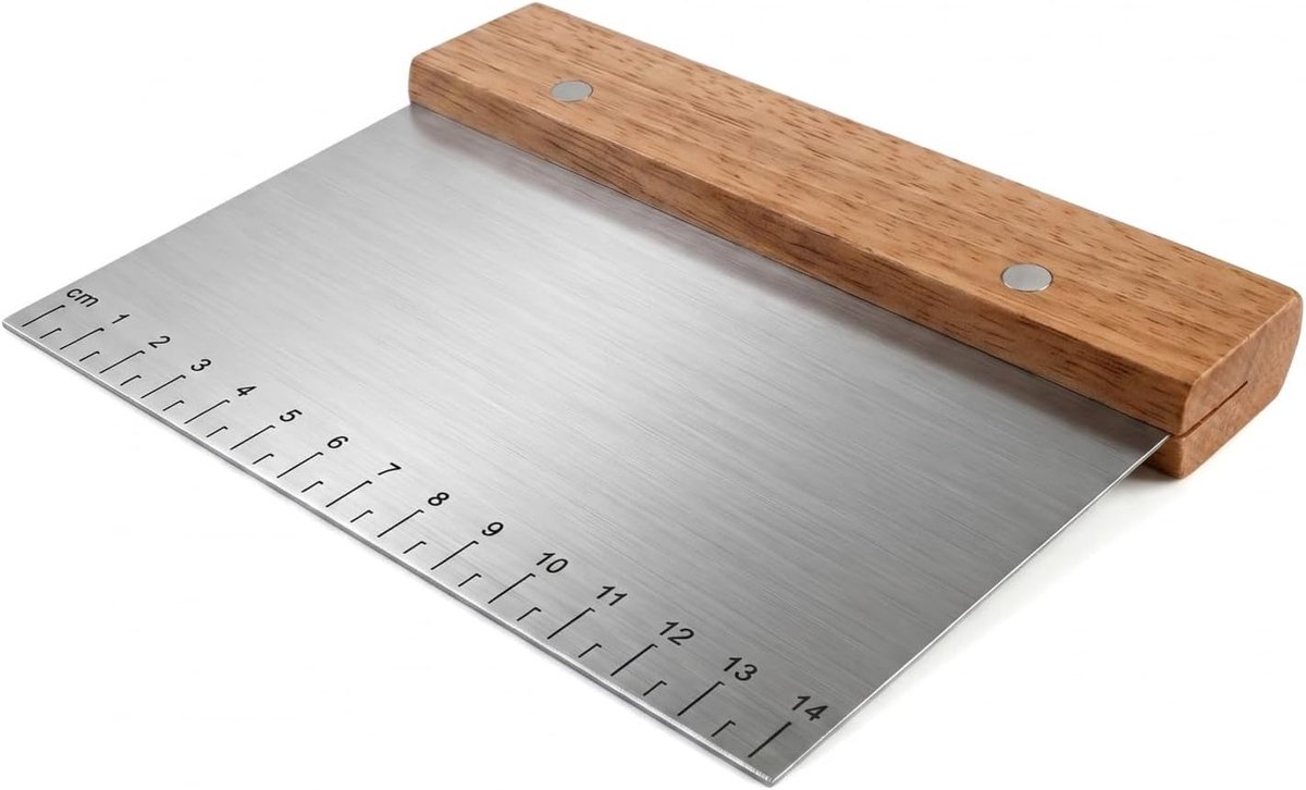 Professionele deegschraper van roestvrij staal met ergonomische handgreep, roestvrijstalen deeguitsteker met houten - ShopVlot