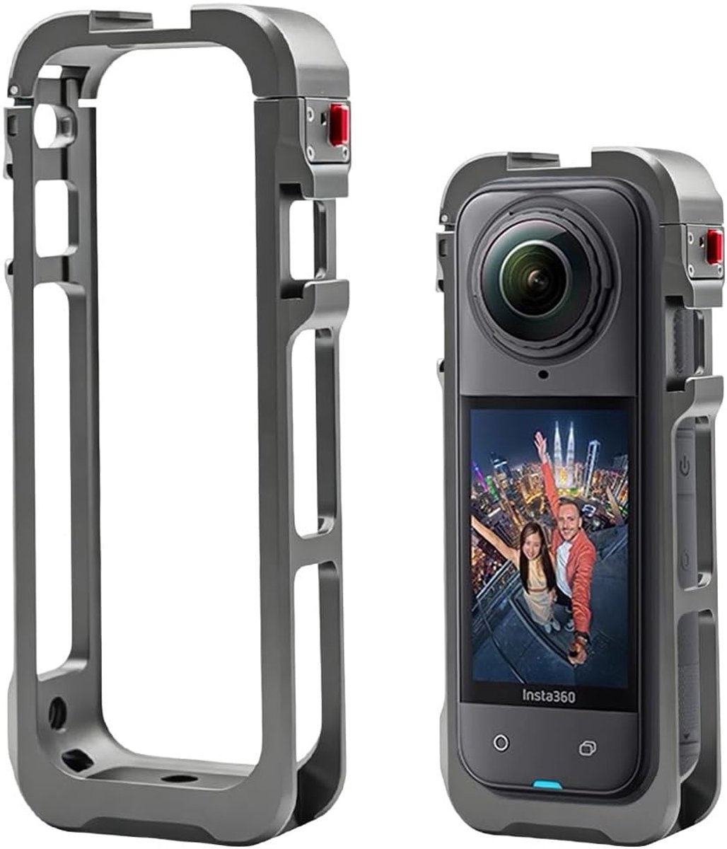 Aluminiumlegering beschermhoes Insta 360 x5 - Met siliconen lensbeschermkap, ingebouwde koudschoenhouder en 1/4 inch - ShopVlot