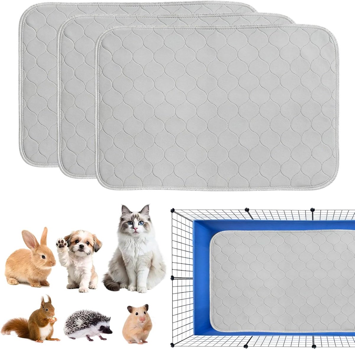 3 stuks 61 x 45 cm Pipipads voor cavia's: absorberende PIPI onderleggers konijnen, wasbare kleine dierenmatten - ShopVlot