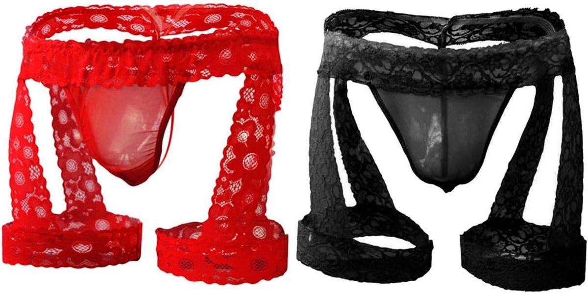 Jockstrap ondergoed voor mannen - lage taille met zak - sexy string voor mannen - set van 2 (zwart + rood) - ShopVlot
