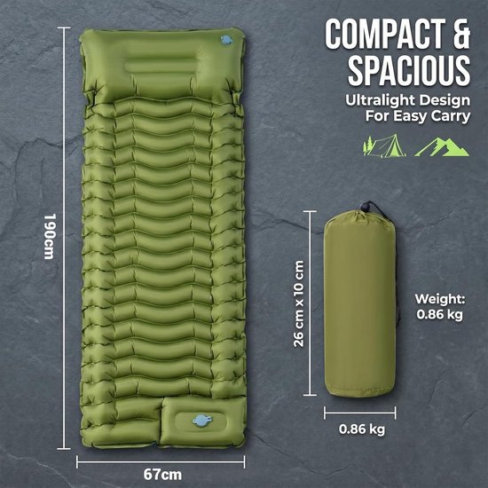 Isomatte Zelfopblazend - Luchtbed Kamperen - Comfortabel Slapen - Ingebouwde Voetpomp - 10-12 cm Dik - Niet Gespecificeerd — afbeelding 2
