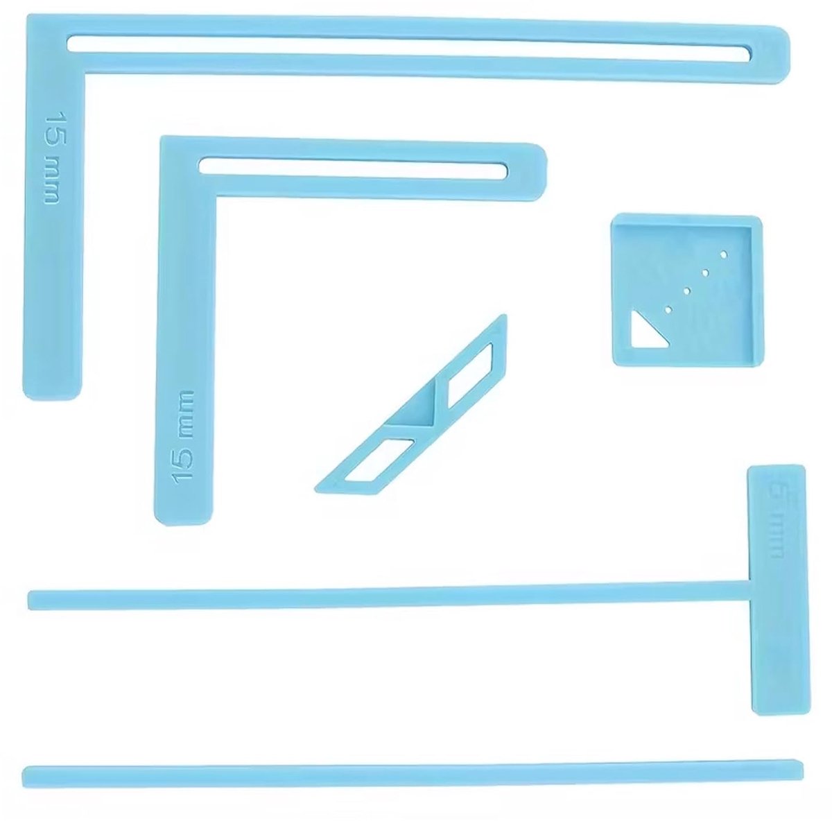 Liniaal set multifunctioneel 6-delig - L- en T-vormige linialen - 15mm markeringen - ideaal voor scrapbooking - ShopVlot