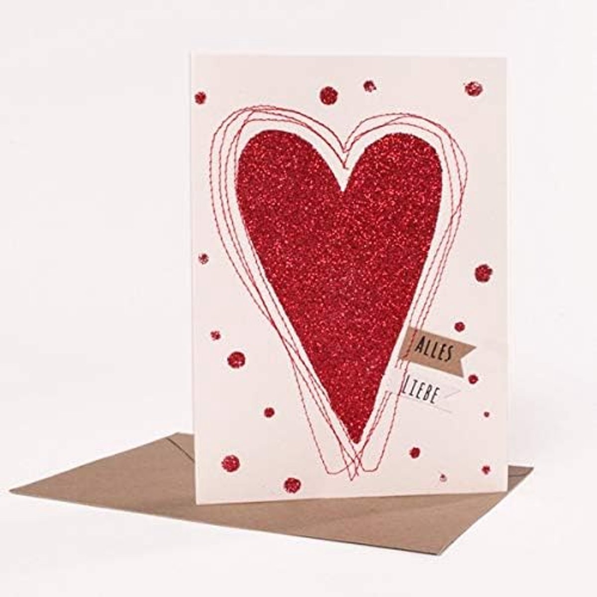 Glitterkaart hart - Effen design - Perfect voor vriendschap - Verjaardagskaart of bedankje - ShopVlot