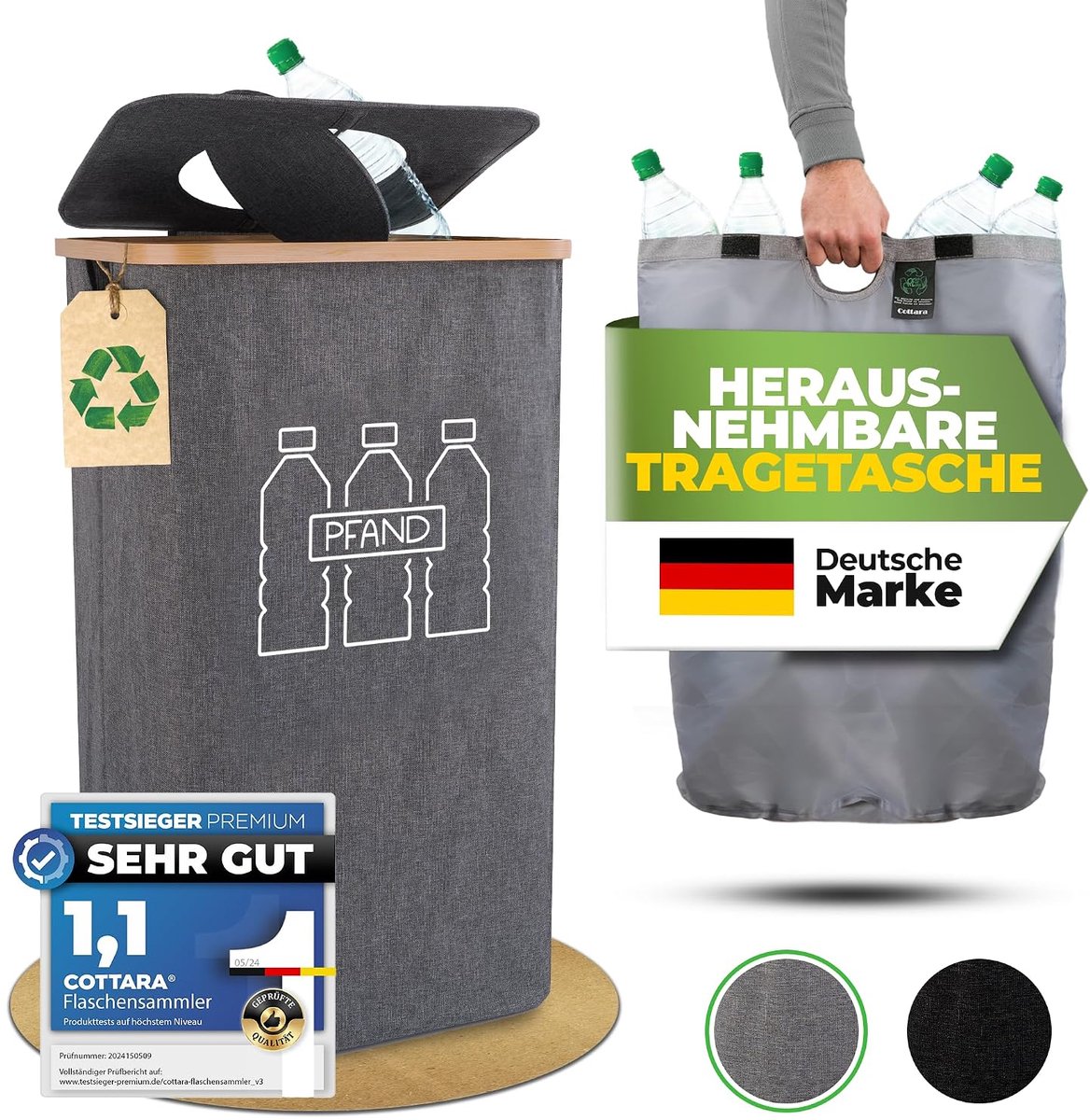 Verzamelcontainer voor statiegeldflessen - 100 liter - met deksel en draagtas - ideaal voor opslag - ShopVlot