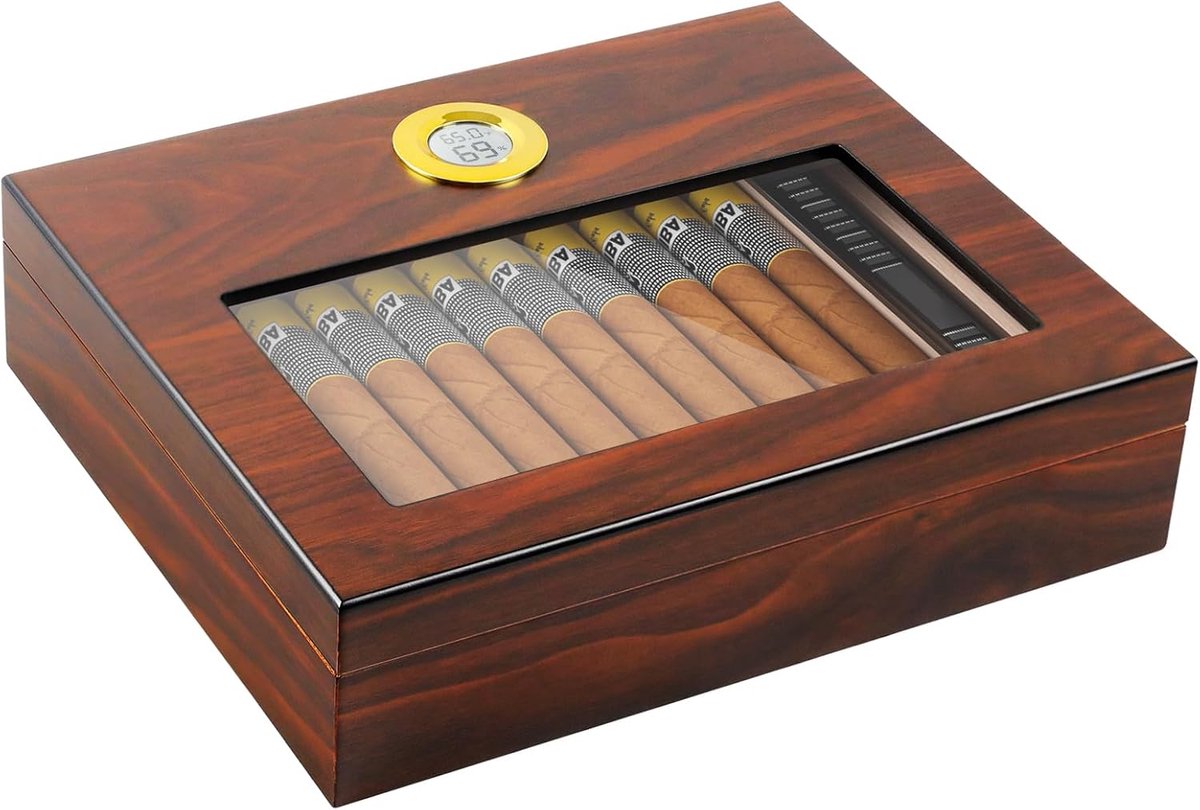 Cigar Humidor,Dayear Desktop Cigar Humidor Handcraft Humidor Cigar Box with Hygrometer and Humidifier,Super Sealing - ShopVlot