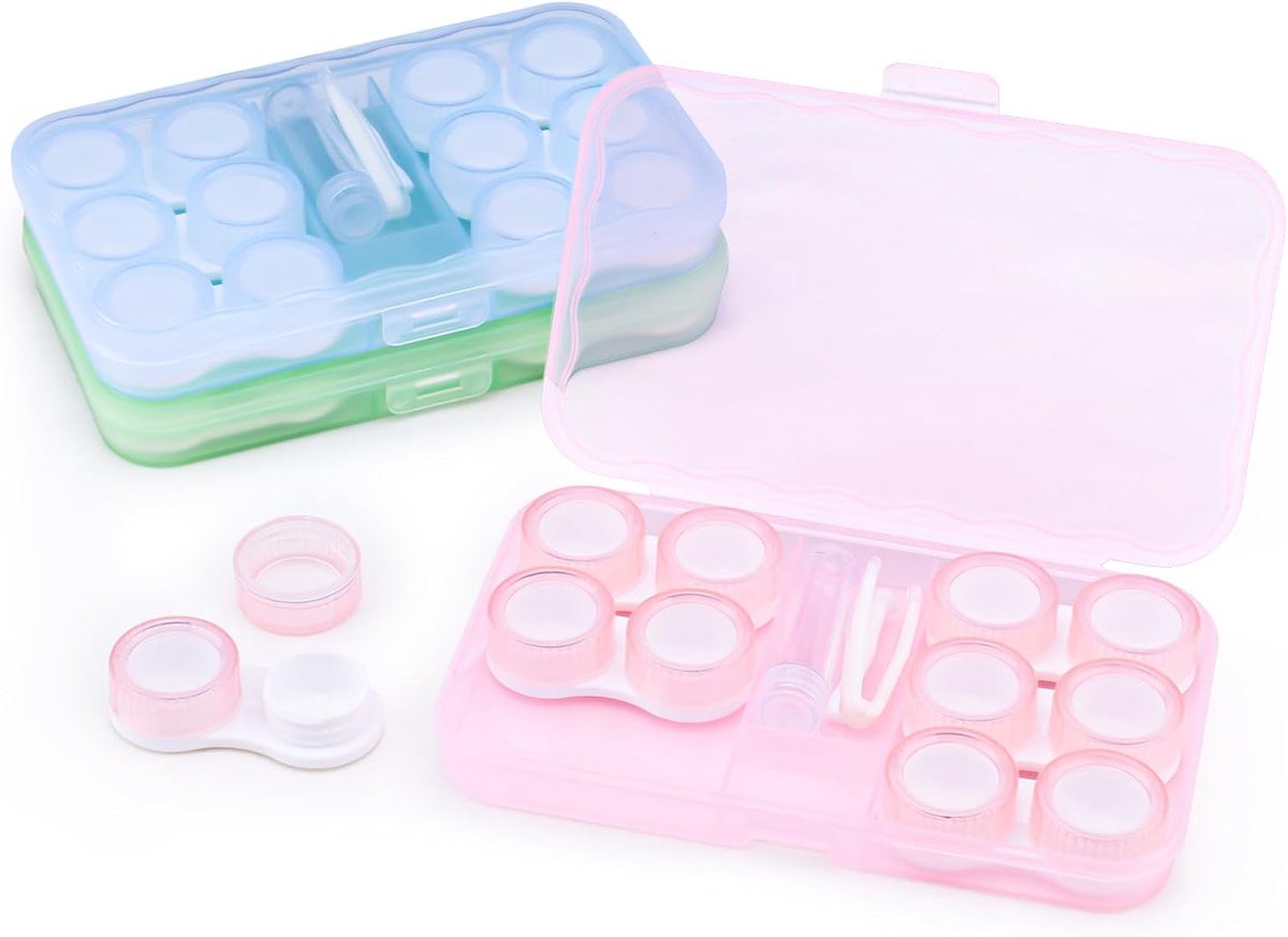 18 Pack Clear Contact Lens Case met 3 Opbergdoos, Lekbestendig Oog/Gekleurd Contact Case Soak Container Organizer - ShopVlot