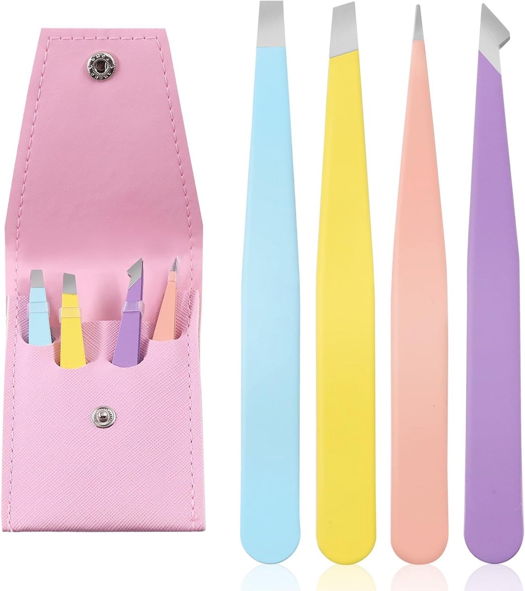 Tanstic 4 Pieces Eyebrow Tweezers Stainless Steel Thin Tweezers Precision Splint Tweezers for Removing Hair with - ShopVlot