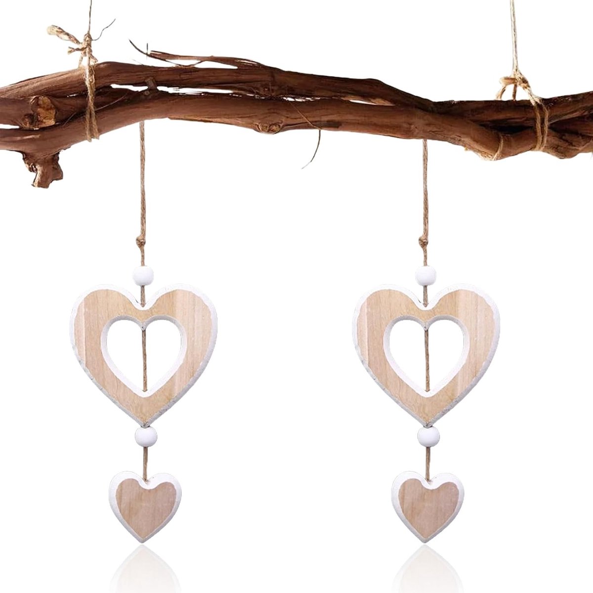 2 stuks houten decoratieve hartvormige raamdecoratie, decoratieve hangers, hartdecoratie, houten hangers voor - ShopVlot