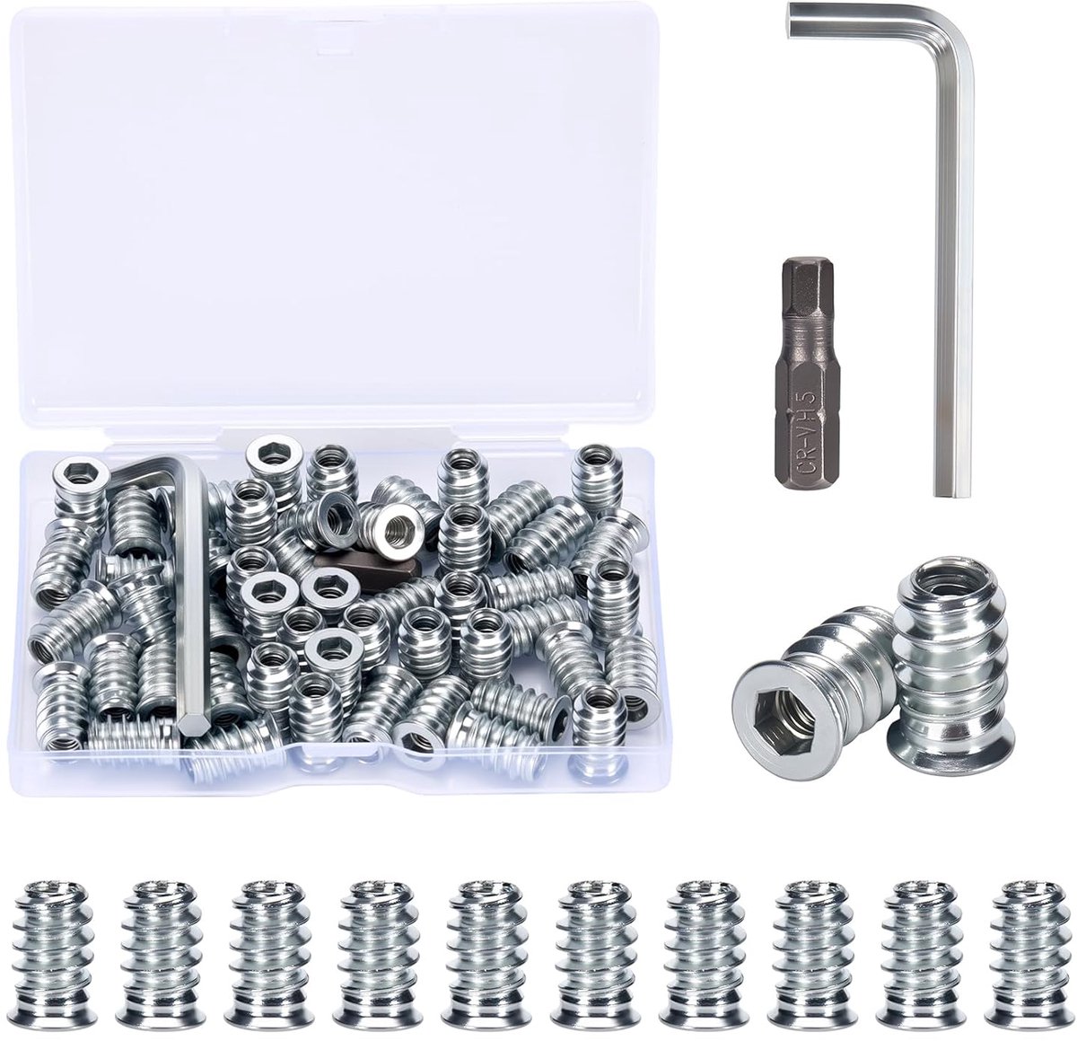 50 Pcs M5 Screw Nut M5x15mm Wood Thread Insert Screw In Hats Galvanized Hexagon Socket Screw In Sleeves, Thread Insert - ShopVlot