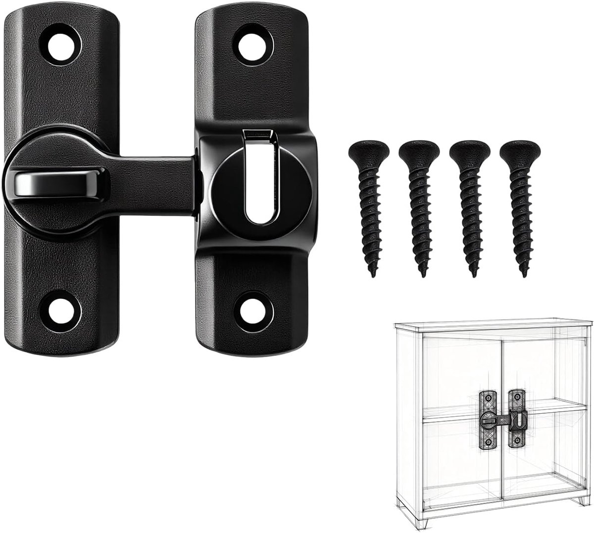 SnelShoppen - 90°/180° Schuifdeurslot met Schroeven - Aluminium Schuifslot voor Tuin, Keuken en Raam - Zwart - Duurzaam en Veilig