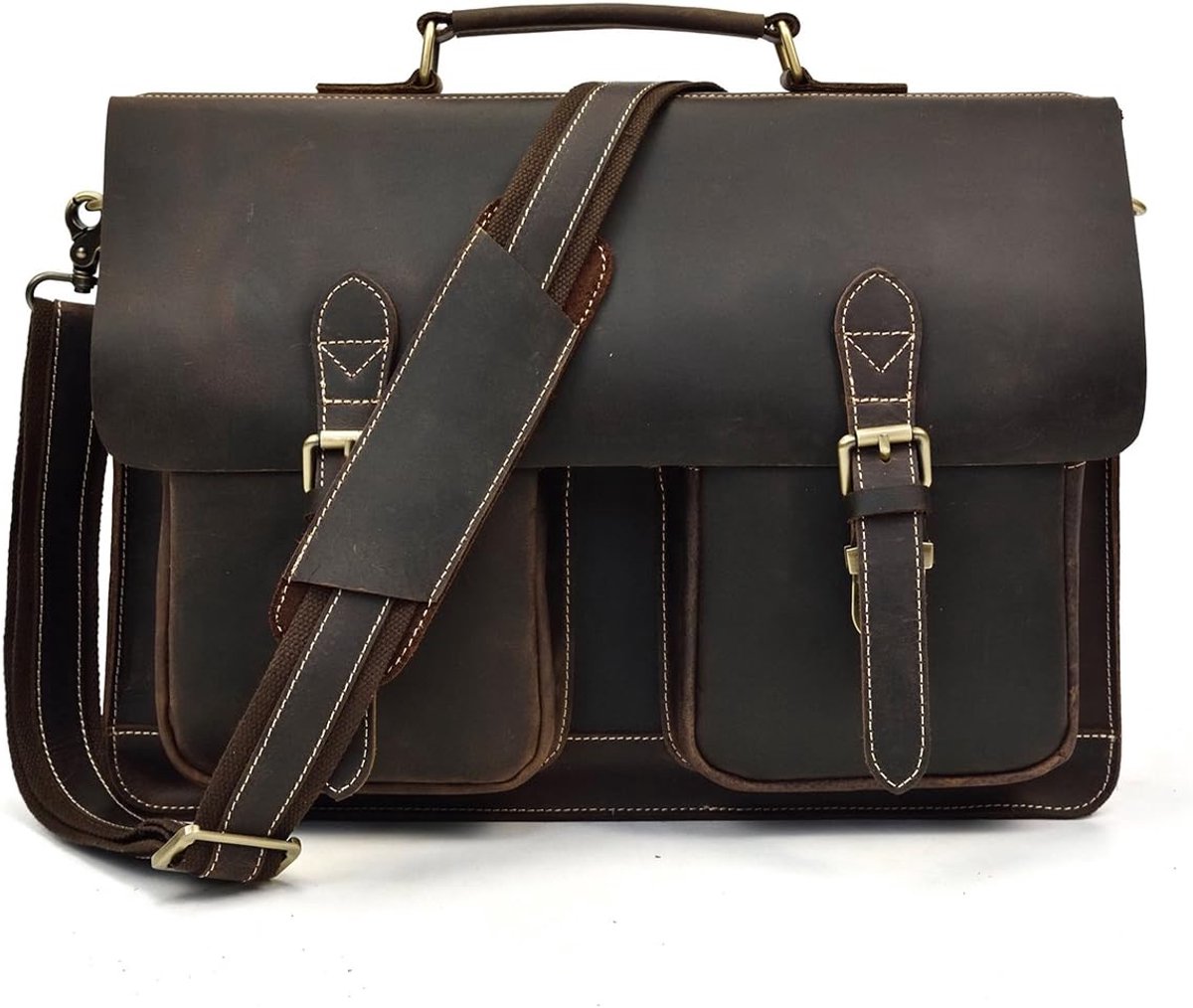 Vintage Briefcase Leather for Men 14 Inch Laptop Bag Unitas Desk Bag Modern Briefcase Made of Genuine Buffalo Leather - ShopVlot