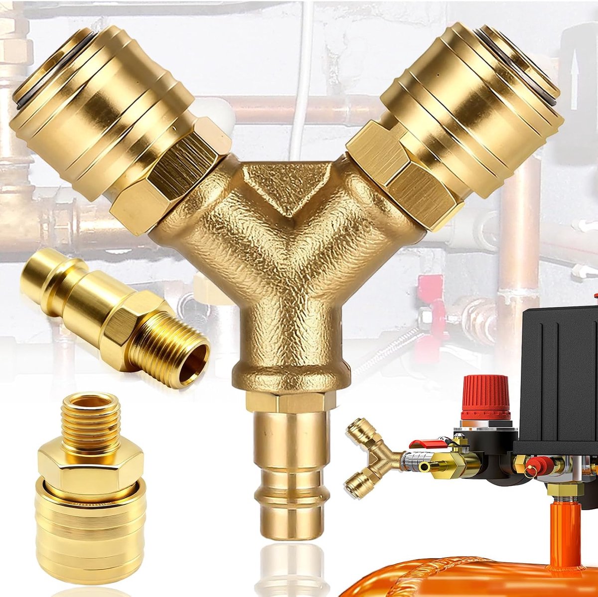 compressor hose brass Y-distributor compressed air distributor, 2-Way Compressed Air Distributor with NW 7.2 - ShopVlot