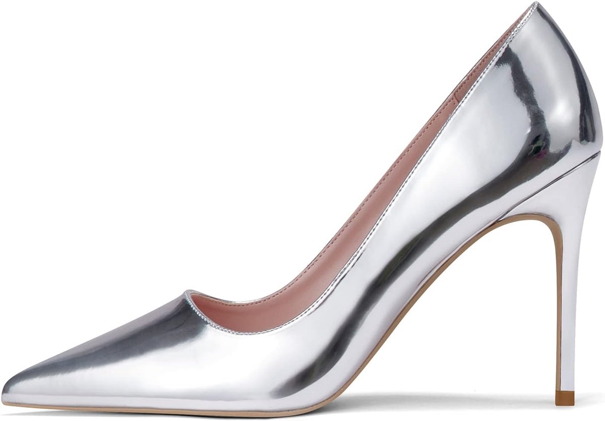 Zhabtuc Women's High Heel Court Shoes Pointed Closed Toe Slip on Stilettos 10CM Party Prom Wedding Heels Shoes - ShopVlot