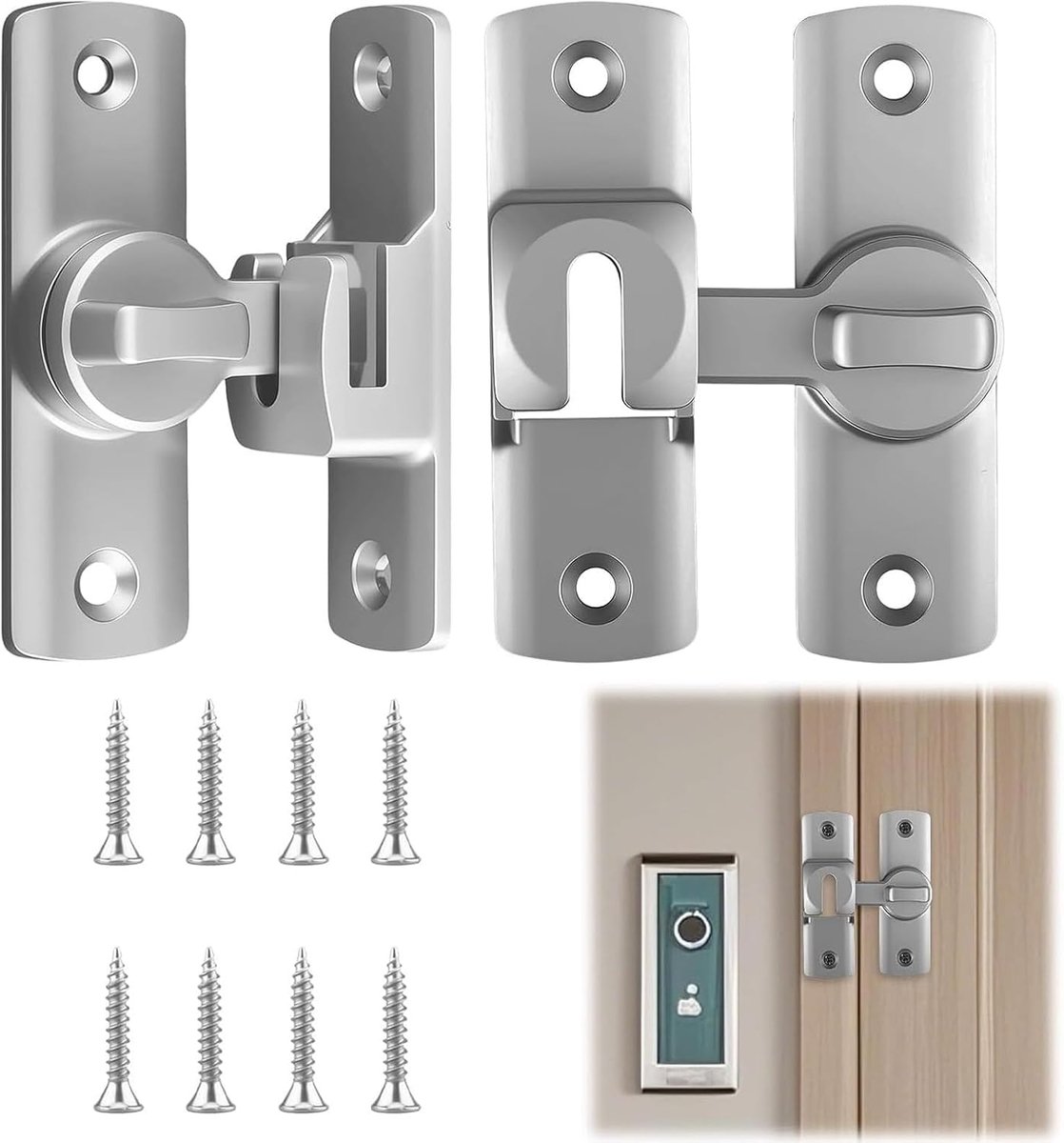 2 stuks schuifdeurslot, zilver, aluminium schuifdeurslot, deurvergrendeling 90°/180° met schroeven, deursluiting voor - ShopVlot