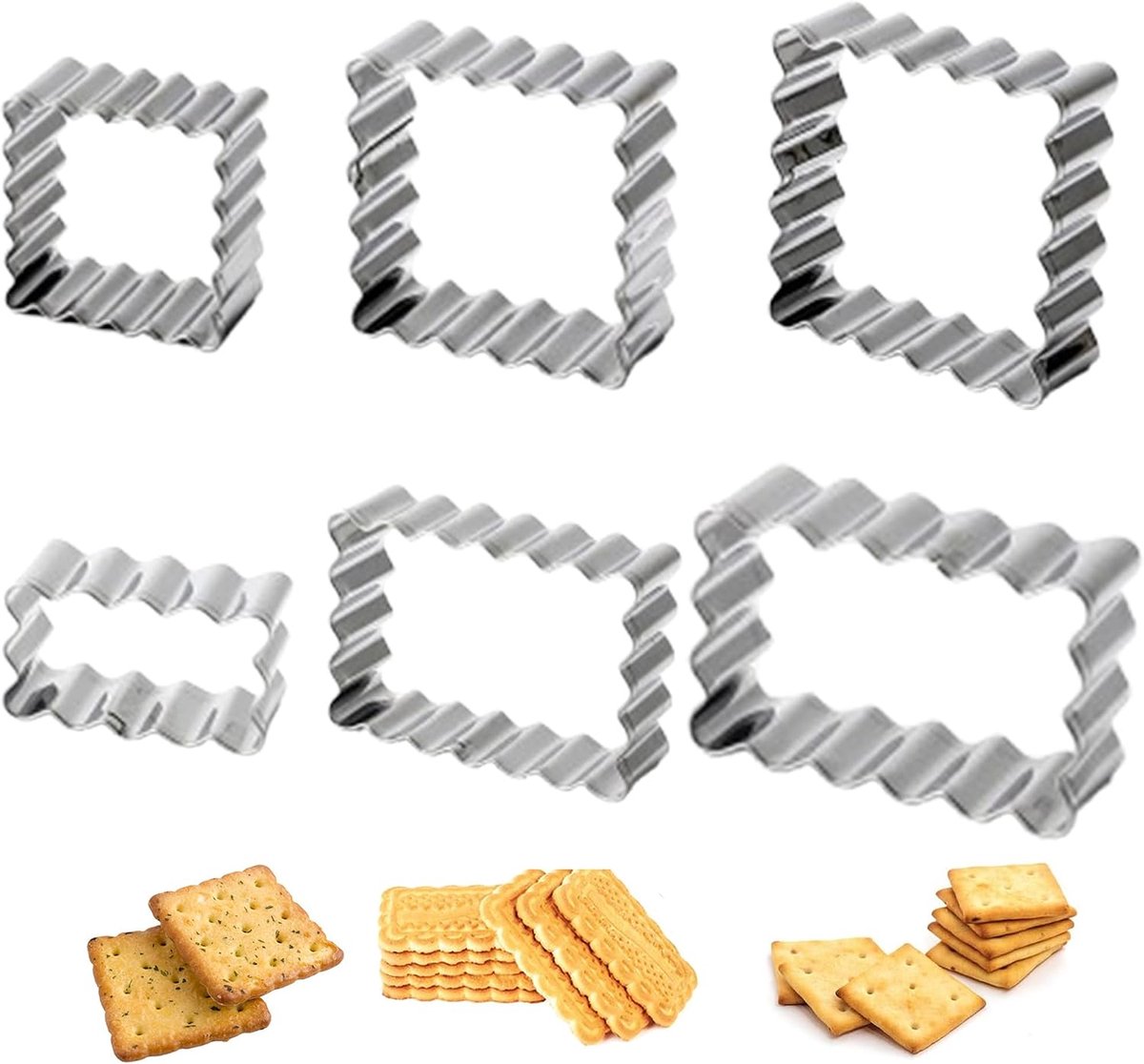 6 Pieces Rectangular Cutters Stainless Steel Knurled Cutters 6 Sizes Corrugated Edges Cookie Cutters for Cookies - ShopVlot