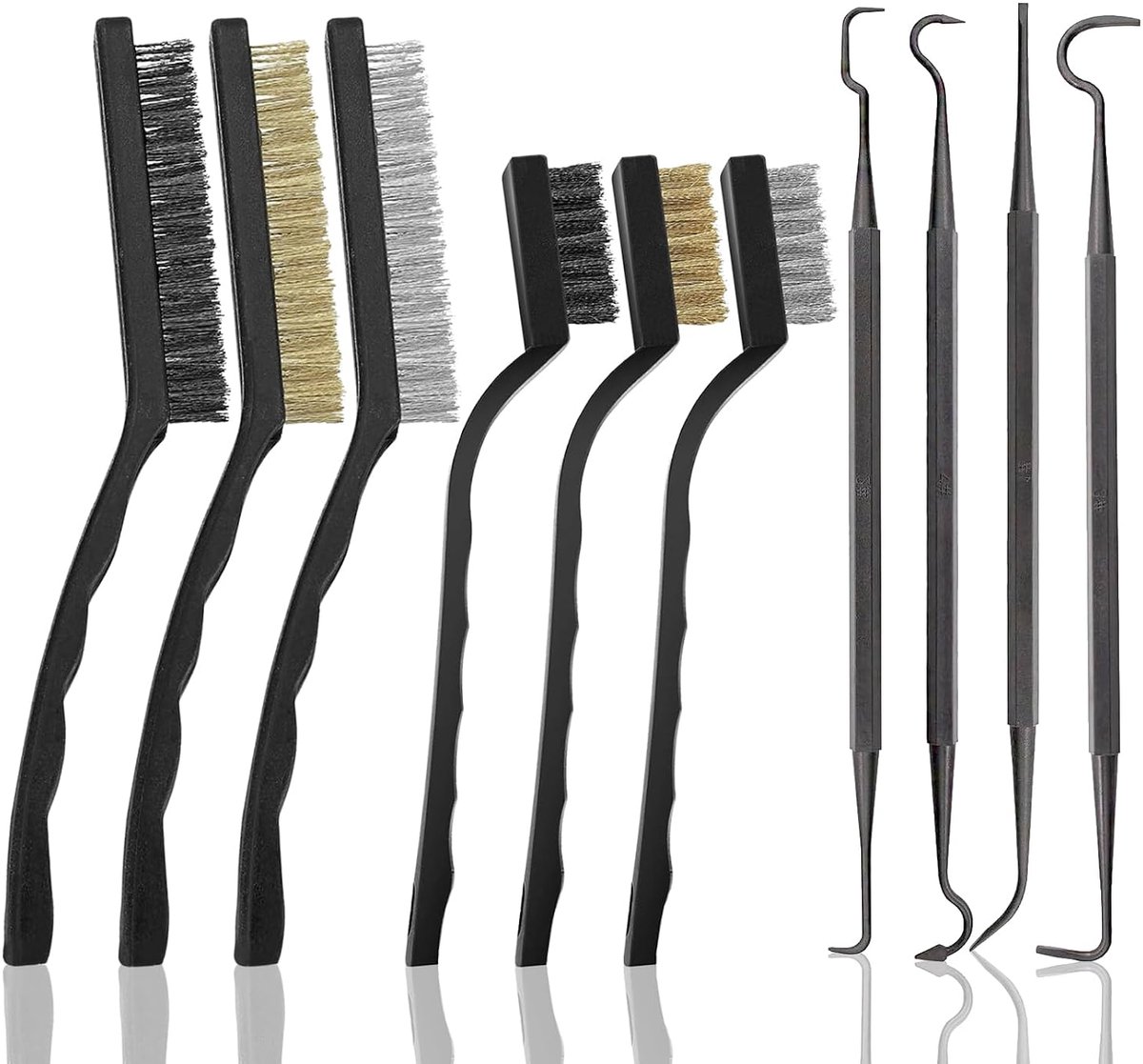 6 Pieces Wire Brushes, Brass Brush with 4 Double-Sided Hook Brushes, Metal Brush, Nylon Stainless Steel and Brass - ShopVlot