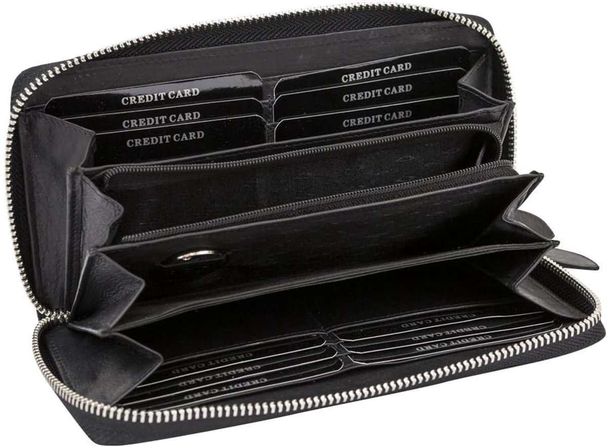 Women's Large Full Leather Wallet with RFID Protection Zip Around Ladies Long Wallet Purse Long LEAS in Genuine - ShopVlot