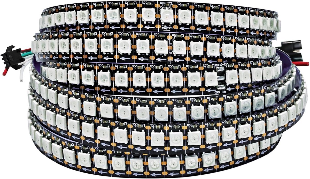 WS2812B Led Strip 5V, 2M RGB LED Pixel Strip, 288 LEDs/M IP30 Flexible Black PCB Full Color Individually Addressable - ShopVlot