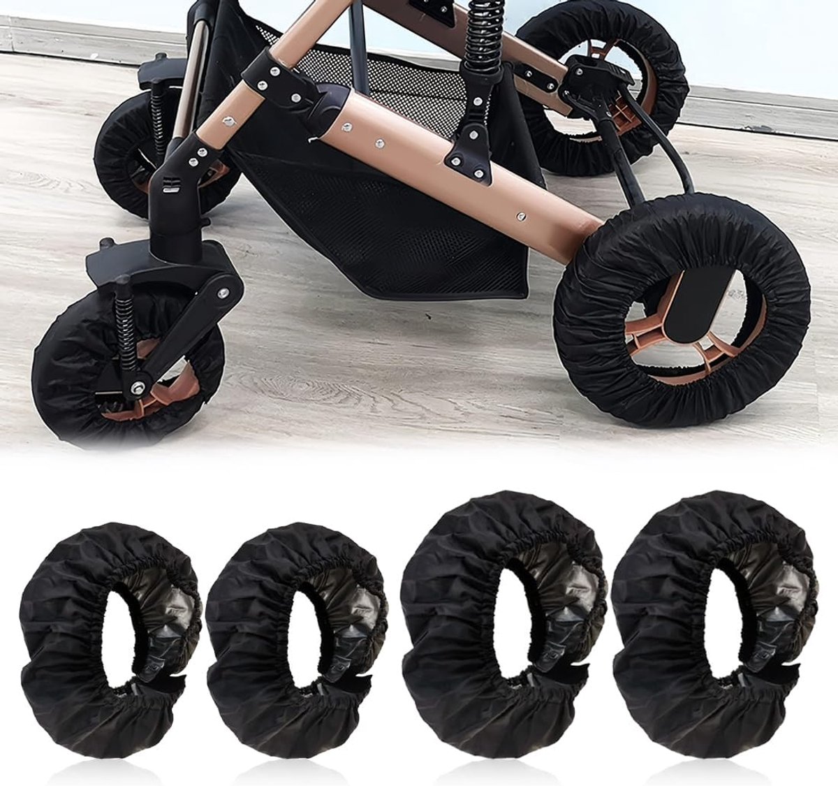Set van 4 kinderwagenbanden, waterdichte wielhoezen voor buggy & kinderwagen (2 maten: klein 18-20cm, groot 25-36cm) - ShopVlot