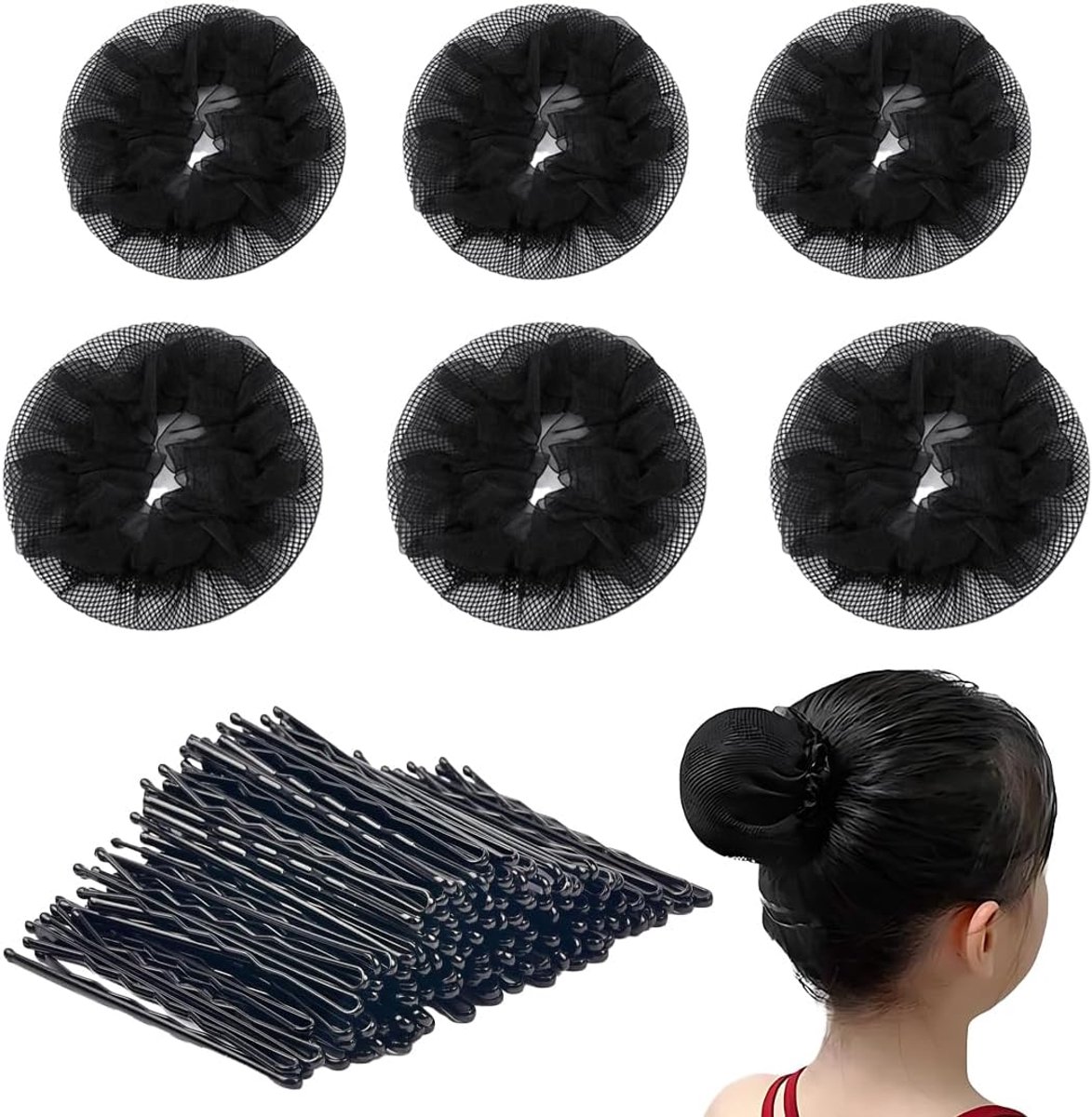 Haarnetten set - 6-delige elastische set - nylon materiaal - ideaal voor dansers en artiesten - ShopVlot