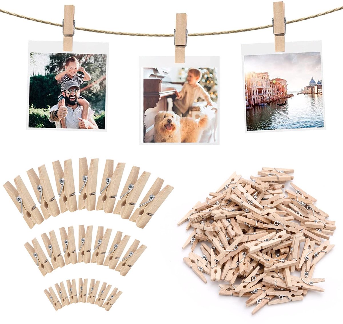Solidchoice - 150 Stuks Houten Kledingknijpers voor Decoratie en Gebruik