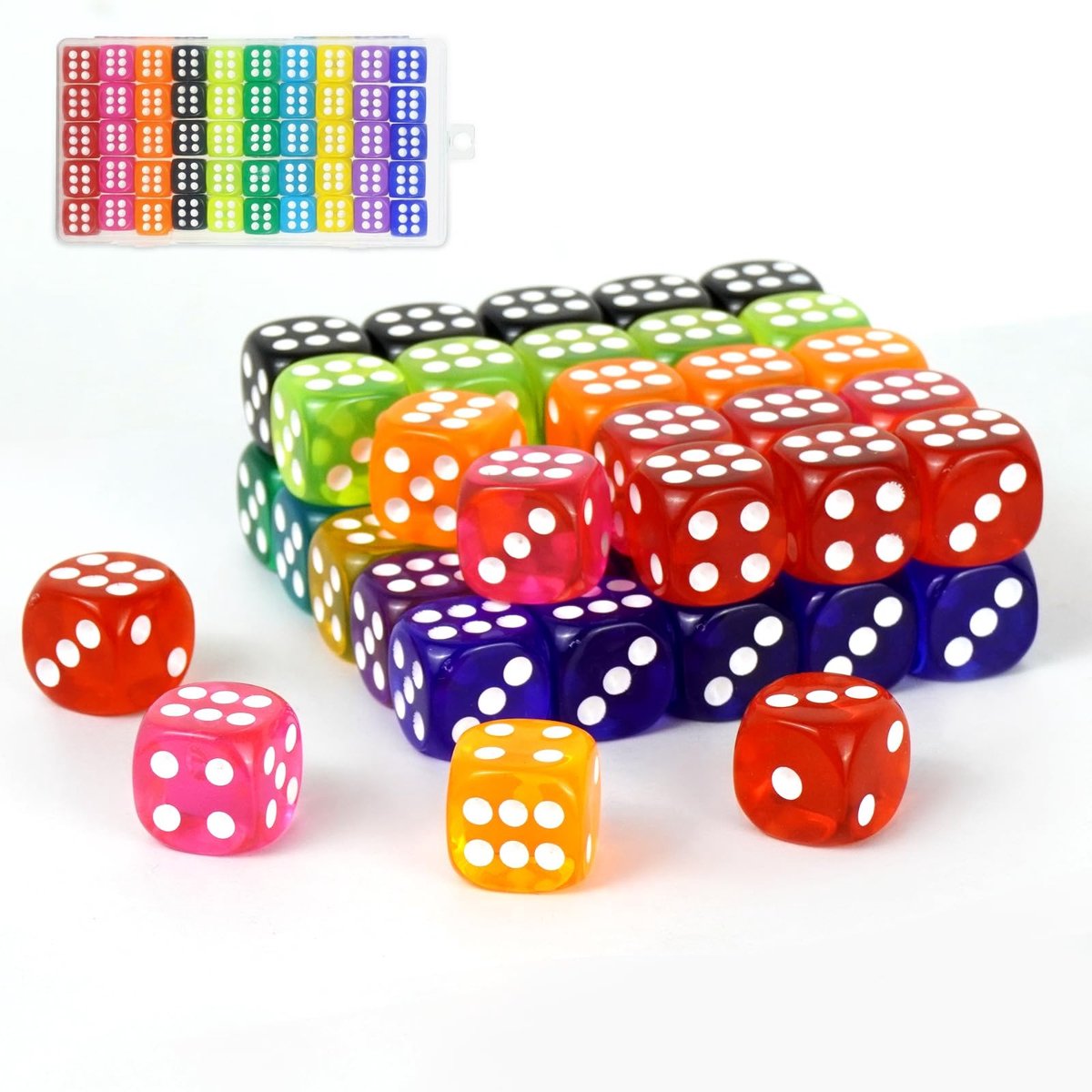 Solidchoice - Set van 50 Kleurrijke Dobbelstenen 14mm met Opbergtas