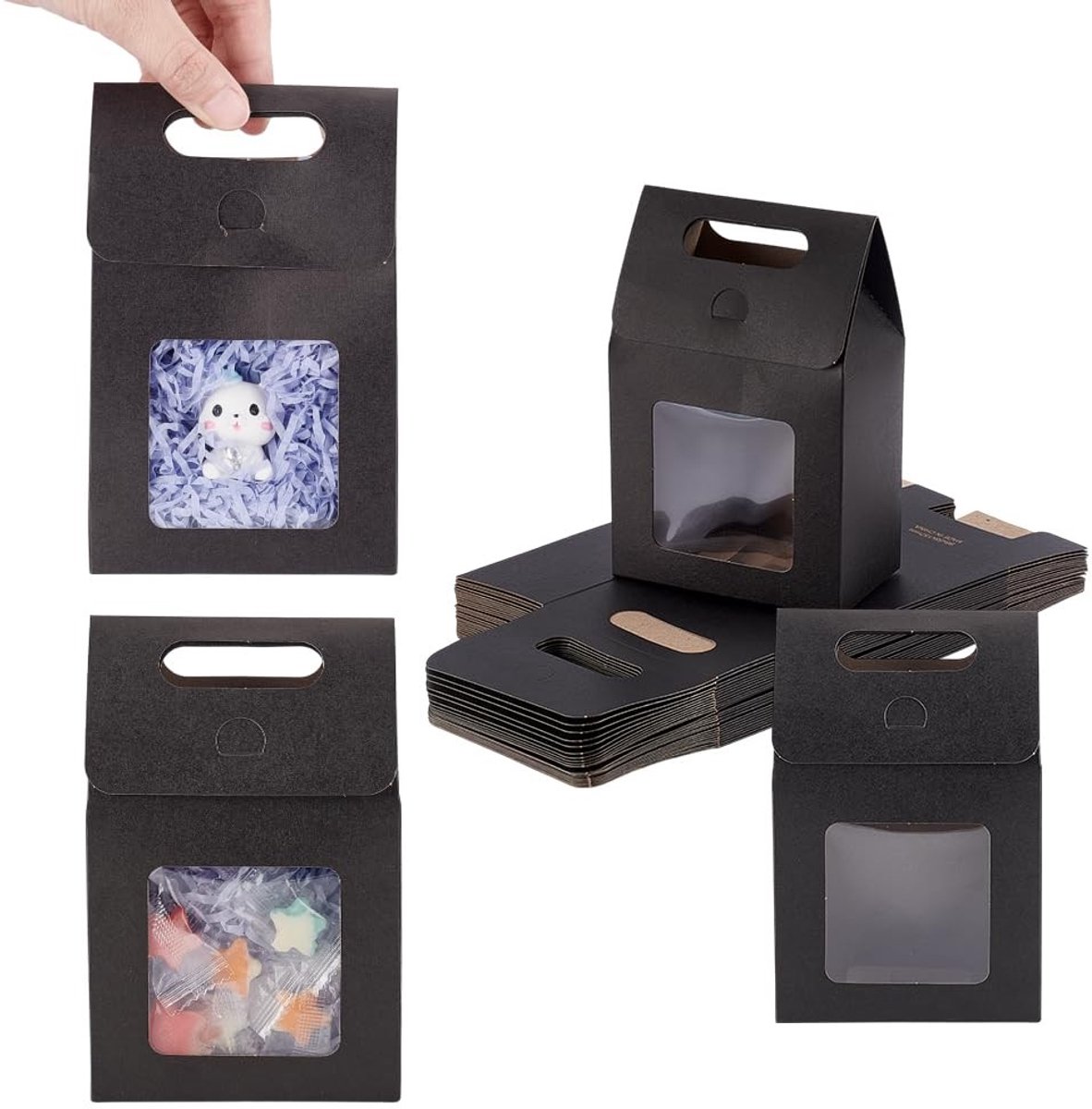 Solidchoice - Set van 28 Herbruikbare Cadeautassen met Venster in Zwart