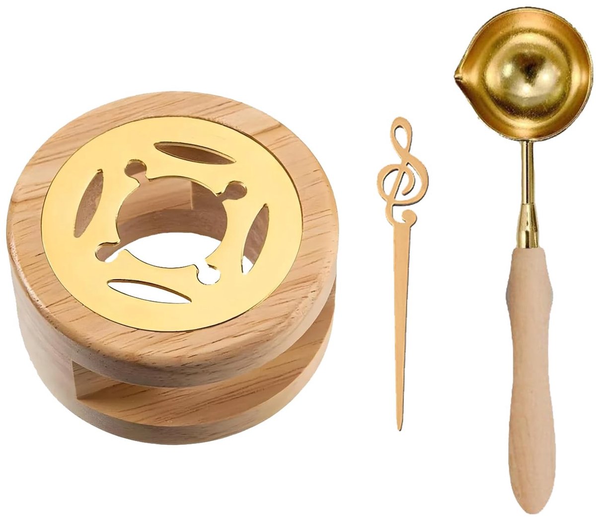 Solidchoice - Vintage Houten Wax Heater met Smeltlepel voor Waxseals