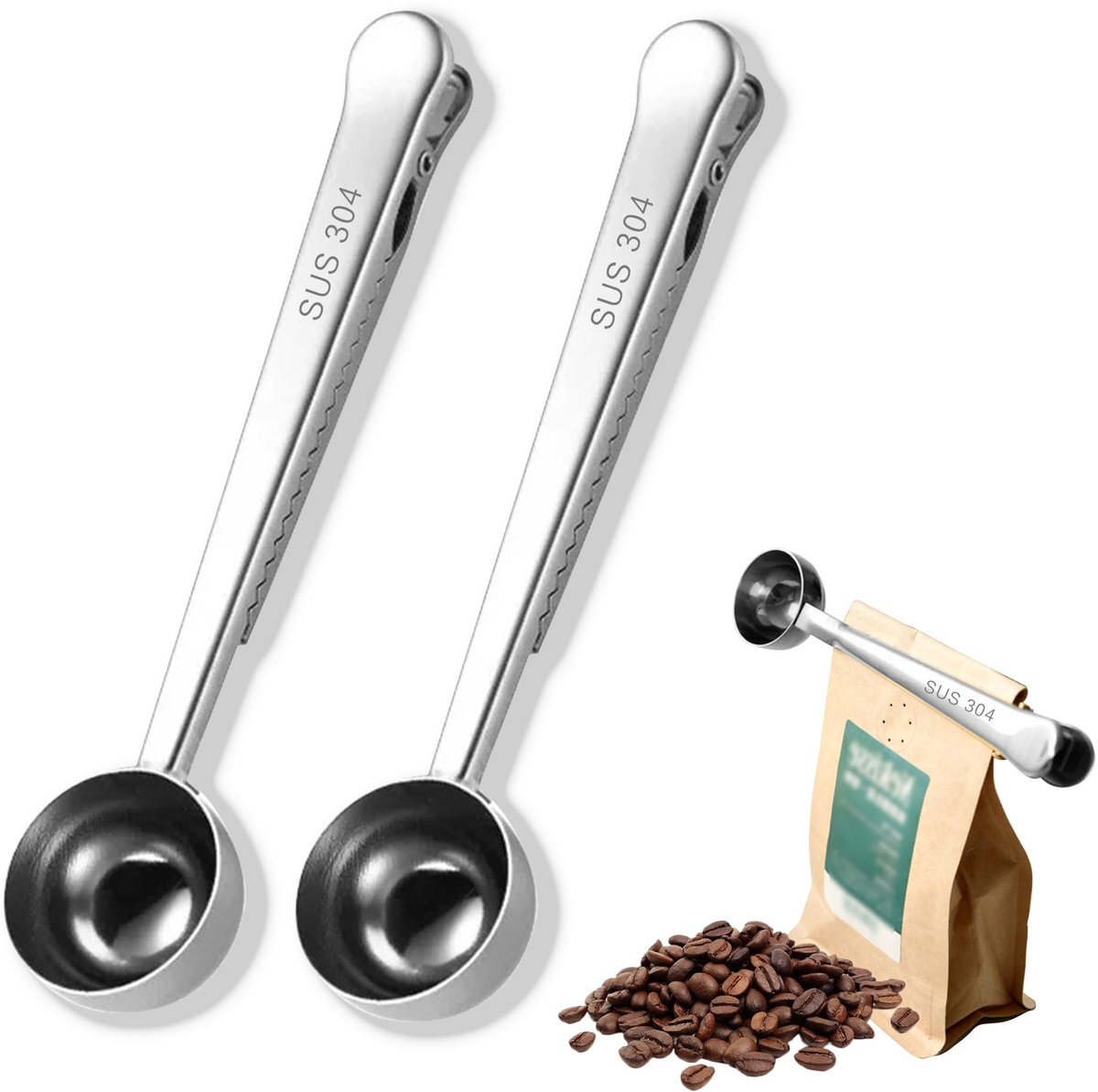 Solidchoice - Set van 2 Multifunctionele Koffielepels met Clip
