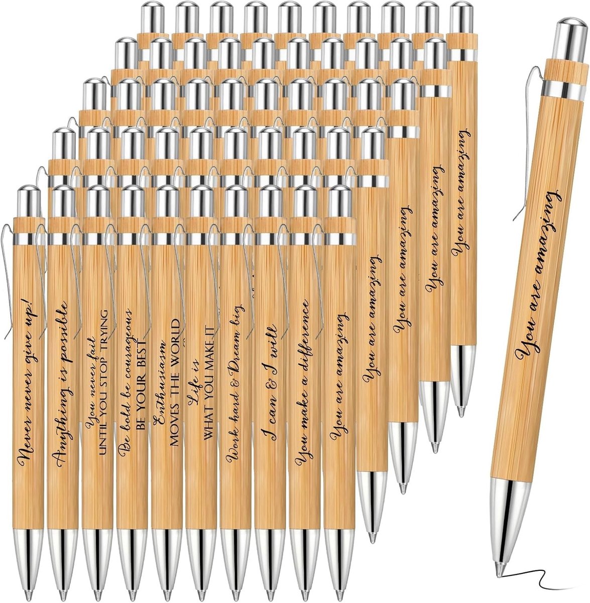 Solidchoice - Set van 30 Inspirerende Balpennen met Bamboe Huls