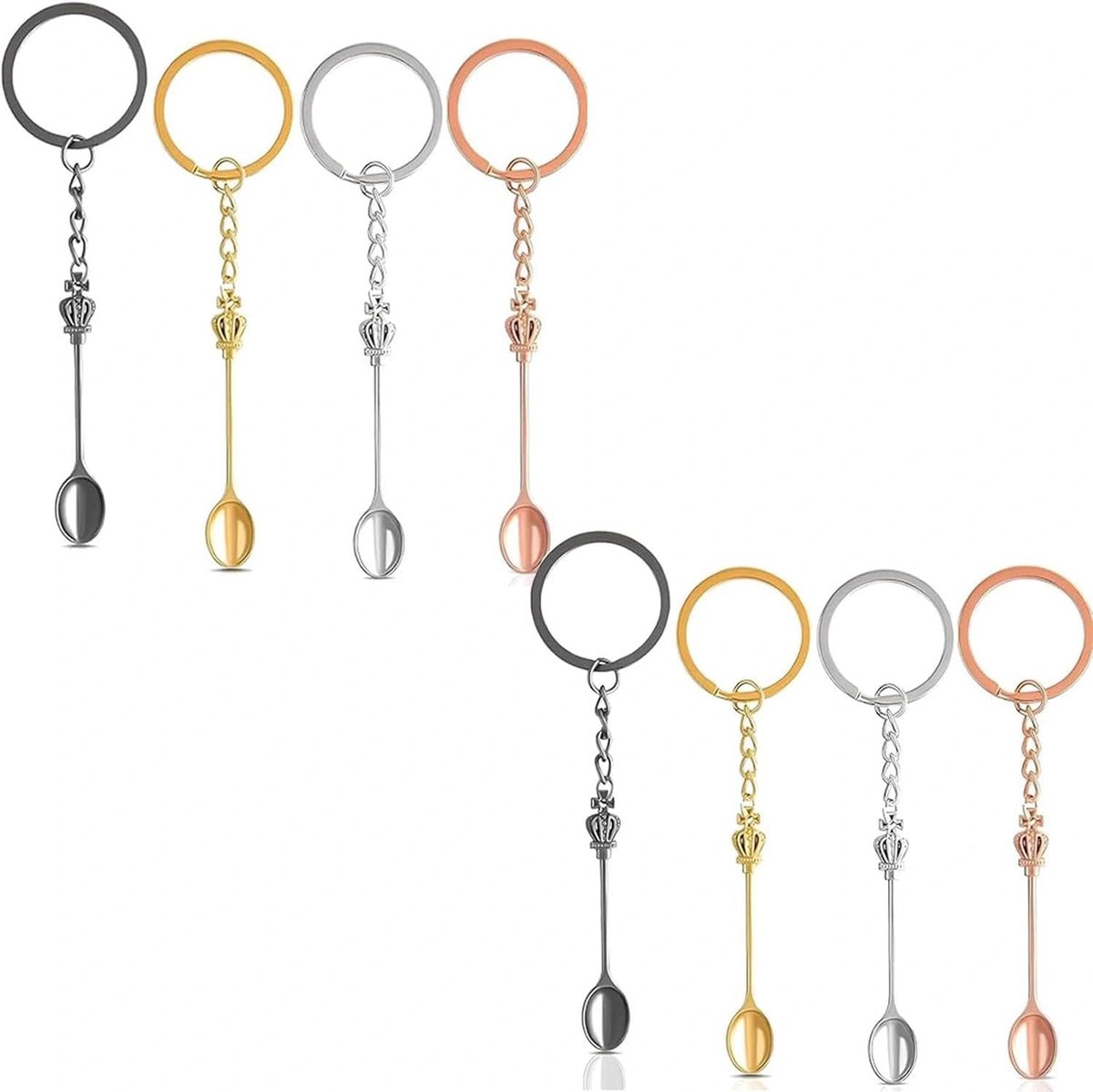 Mini lepel sleutelhangers - 8 stuks - hoogwaardige legering - ideaal voor vullen van poeders - ShopVlot