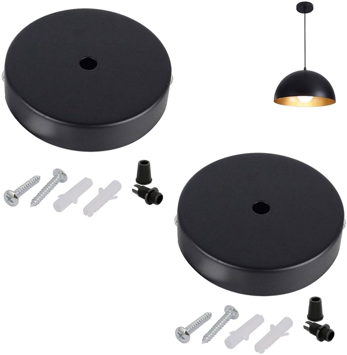 Plafondkap zwart - metalen plafondrozet - 2 stuks - ideaal voor lampenmontage - ShopVlot