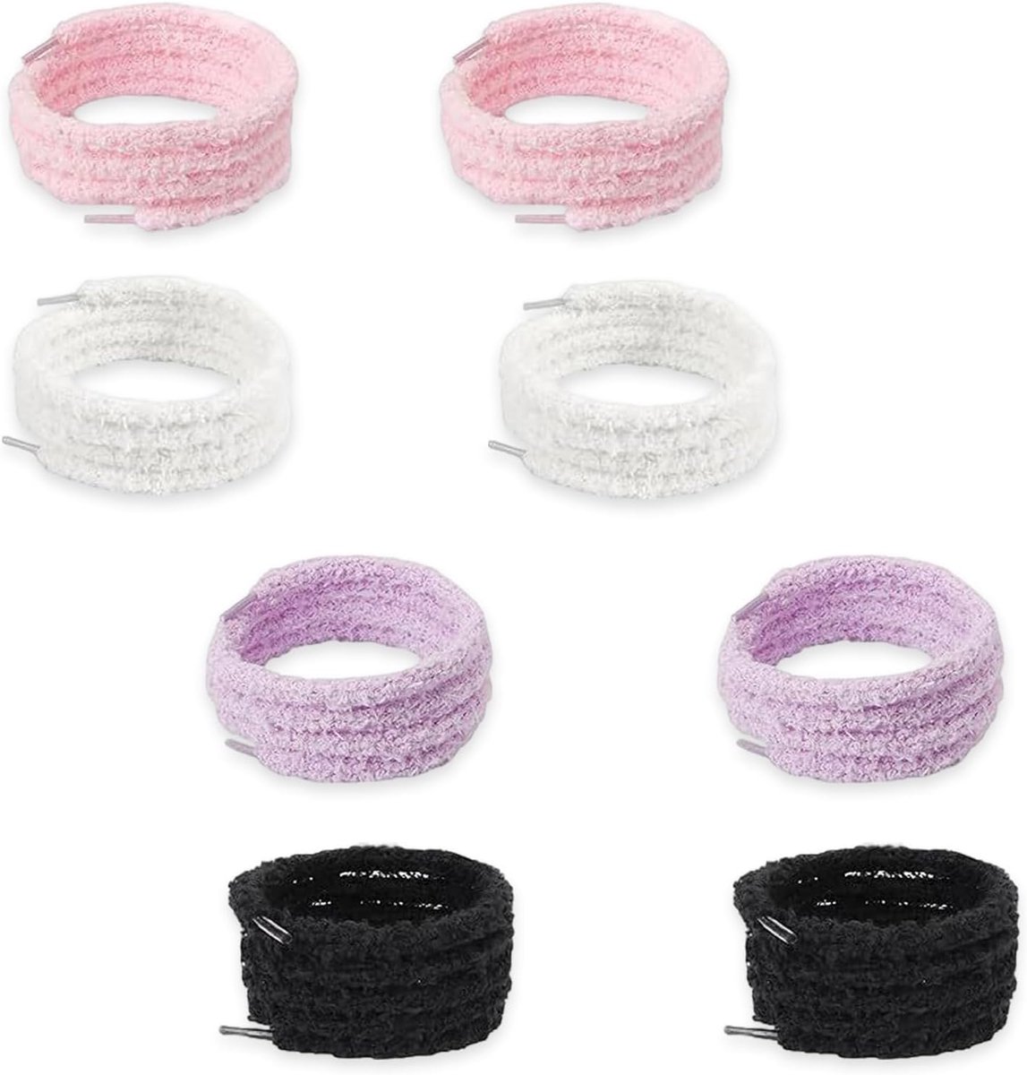 Schoenen veters 4 paar fluffy - breed - zwart, roze, wit, paars - voor personalisatie en decoratie - ShopVlot