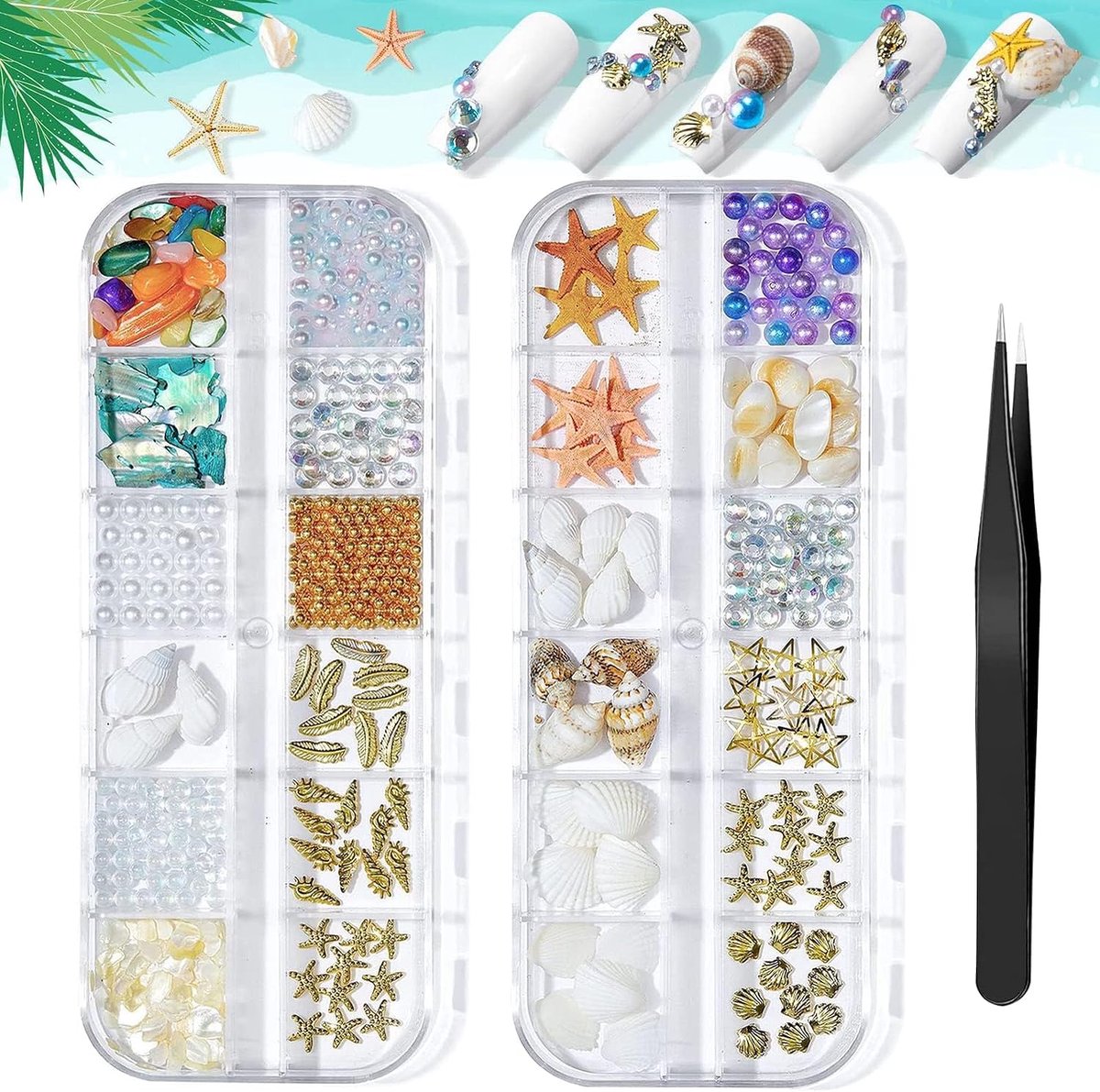Nail Art Rhinestone Set - 2 Dozen Mixed Strass - Ocean Decoraties - Perfect voor Zomer Nail Art - ShopVlot