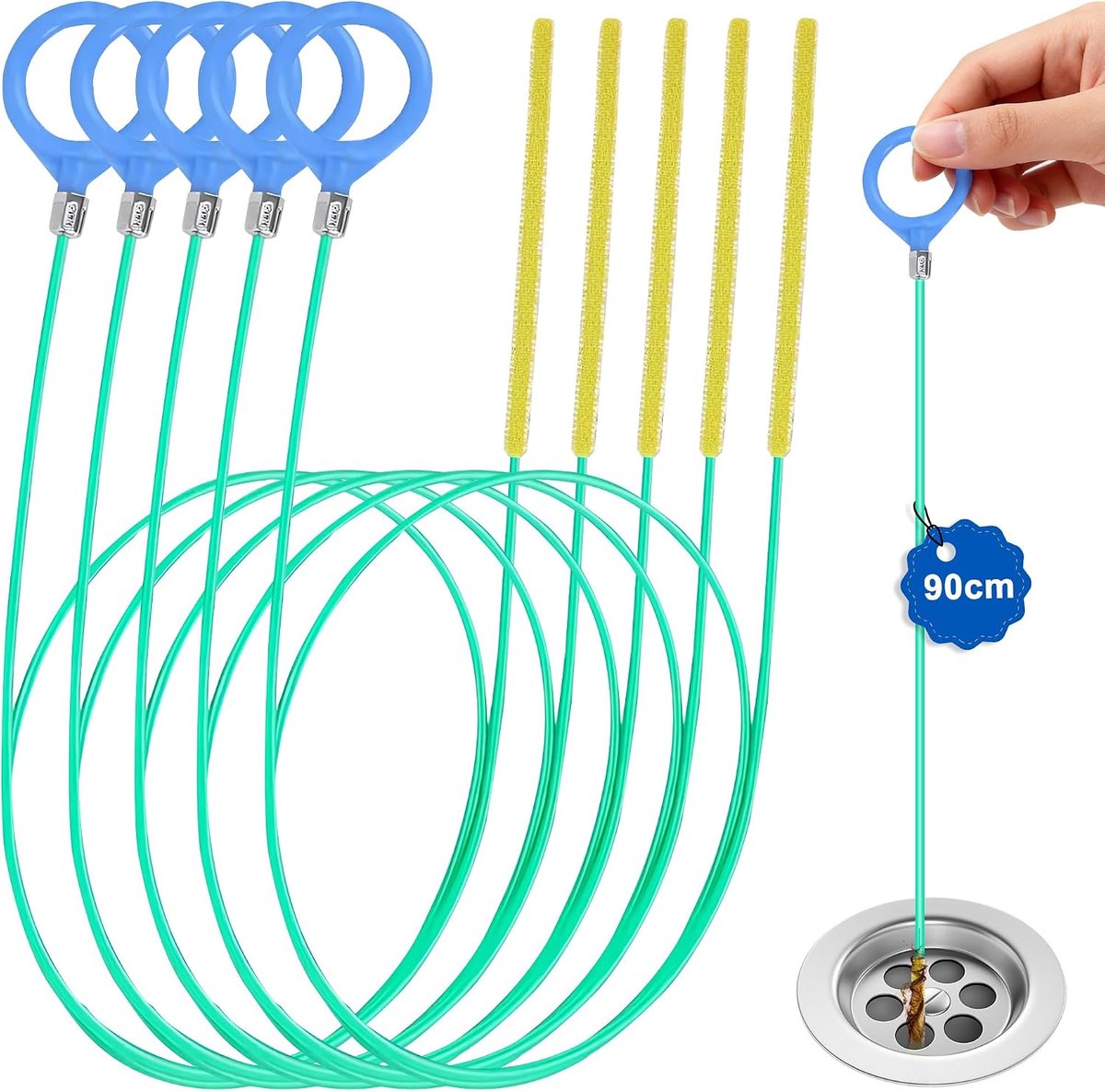 Afvoerreiniger 90 cm - Onbreekbaar staal met nylon coating - Voor gootstenen en badkuipen - Effectieve haarvanger - ShopVlot