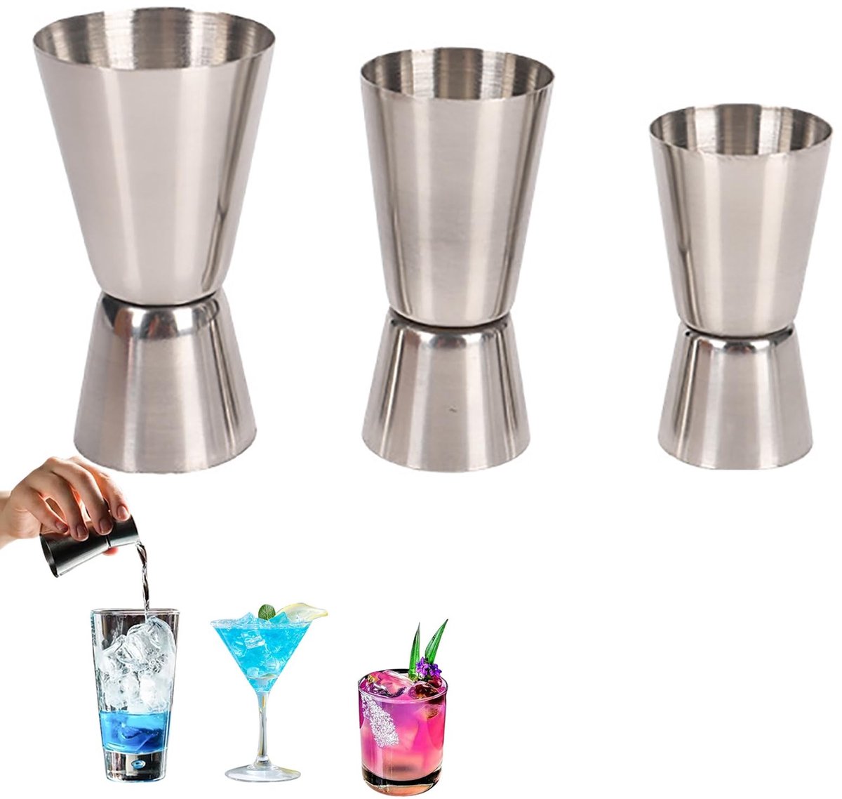 Solidchoice - Set van 3 RVS Cocktailmaatbekers voor Perfecte Mixen