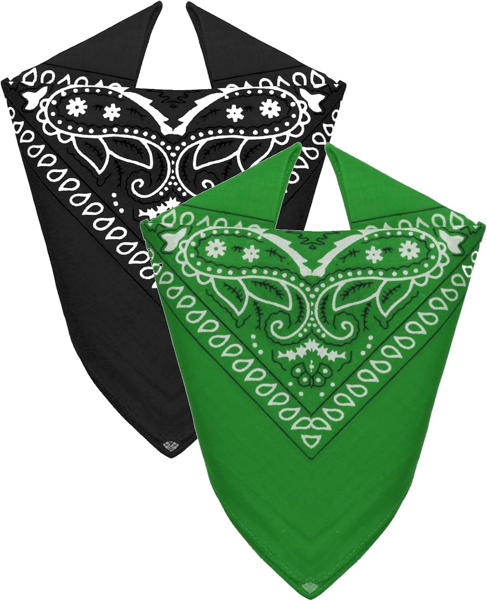 Bandanas set van 2 - 100% katoen - zwart-groen - veelzijdig voor elke outfit - ShopVlot