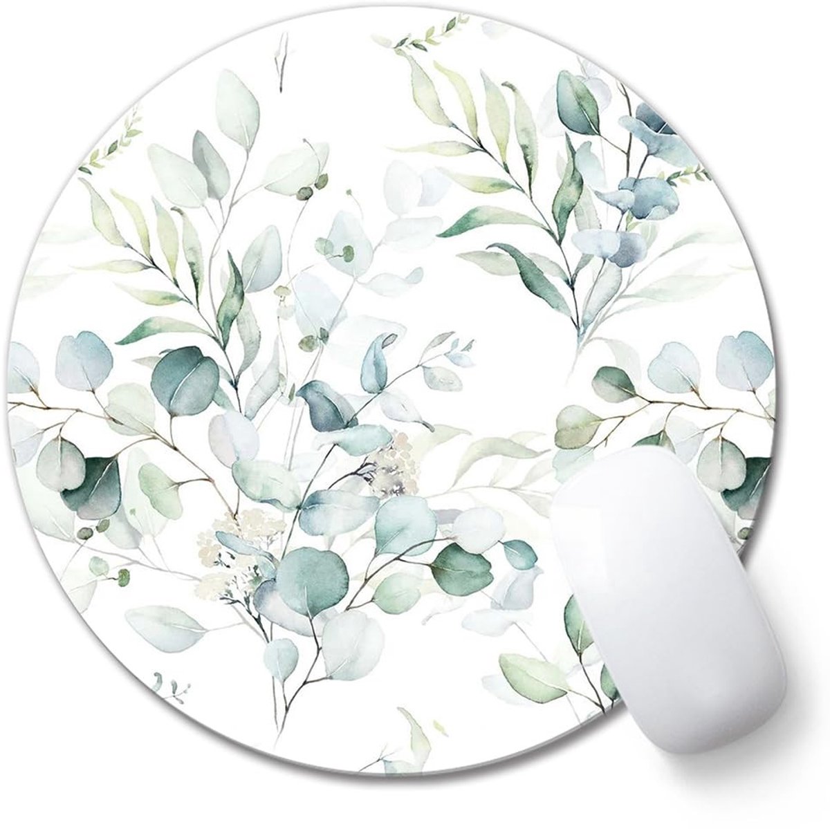 Solidchoice - Kleine Ronde Muismat met Groene Bladeren van 20cm