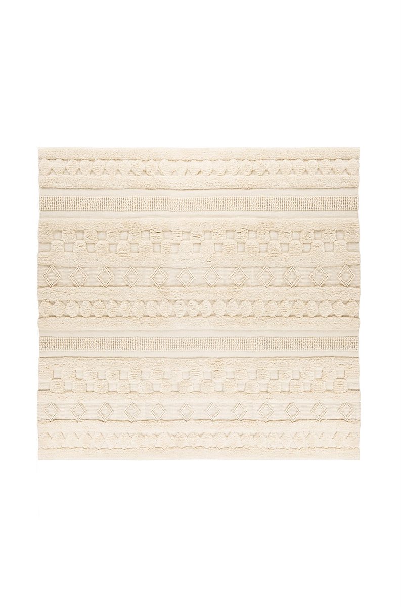 Padiro laagpolig vloerkleed 200 x 200 cm - naturel - boho geometrisch patroon - geschikt voor vloerverwarming - van wol en katoen
