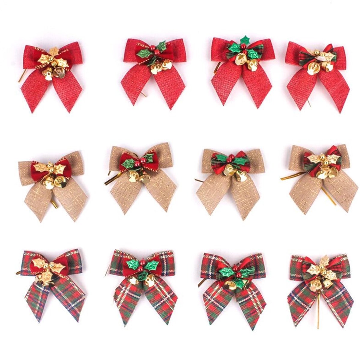 Solidchoice - Set van 12 Decoratieve Kerststrikken met Klokken