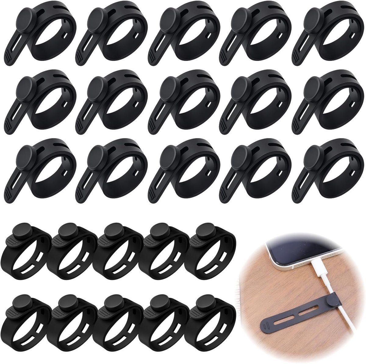 Silicone kabelbinders 25 stuks - 15x130mm + 10x80mm - herbruikbaar - ideaal voor kabelbeheer - ShopVlot