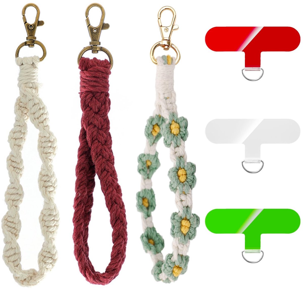 Solidchoice - 3 Sets Boho Telefoon Lanyards met Tether Tabs