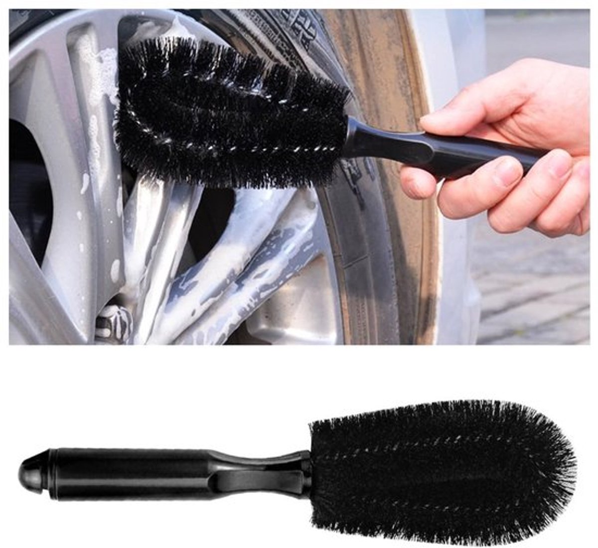 Auto Velgenborstel - Velgenreiniger - Hoogwaardig Nylon - Zwart - Bandenwasborstel - Geschikt voor Auto's - 27 cm