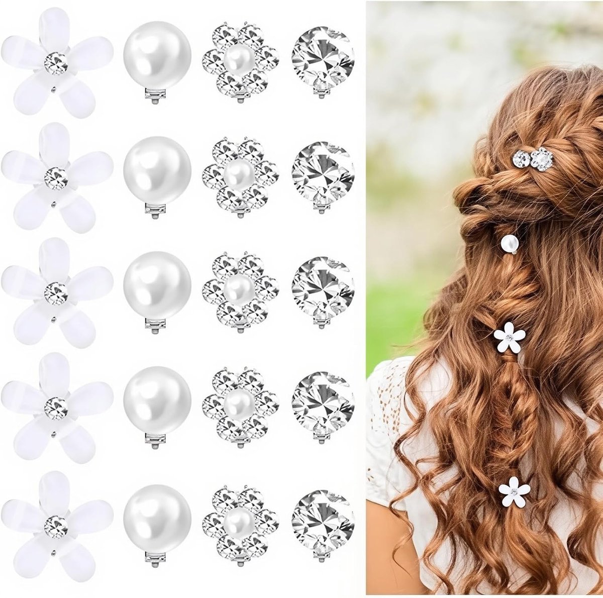 mini-haarspelden 20 stuks - bloemvorm - wit kunststof - elegante haaraccessoires voor meisjes - ShopVlot