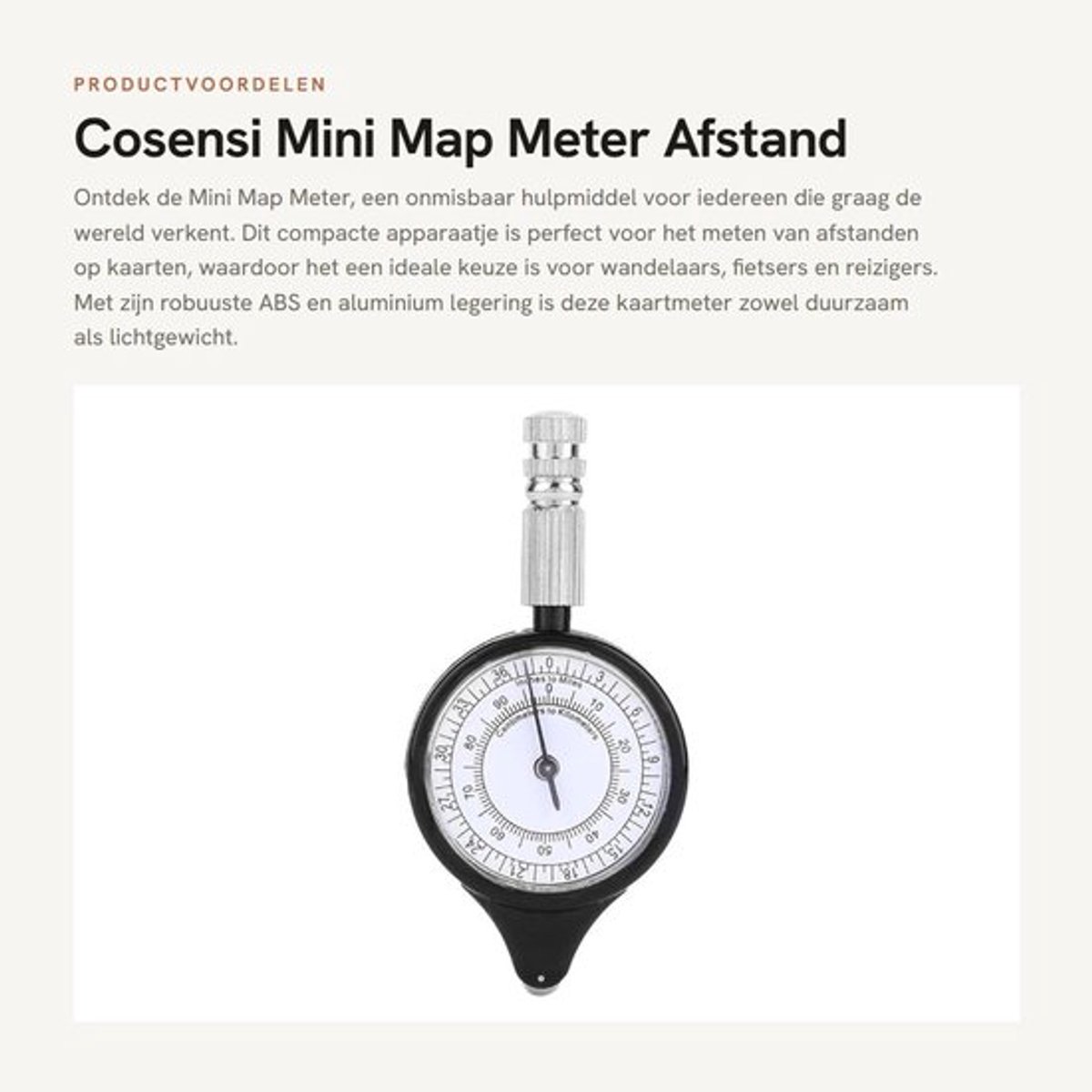 Kaartmeter Mini - ABS Aluminium Legering - Afstand Meten - Buitensporten - Wandelen/Fietsen - Eenvoudig in Gebruik - Afstandsmeting