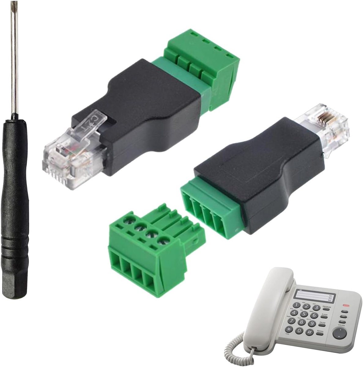 RJ11 stekker klem RJ11 4P 4C - male naar 4 pin female - schroefconnector - ideaal voor telefoon en CCTV - ShopVlot