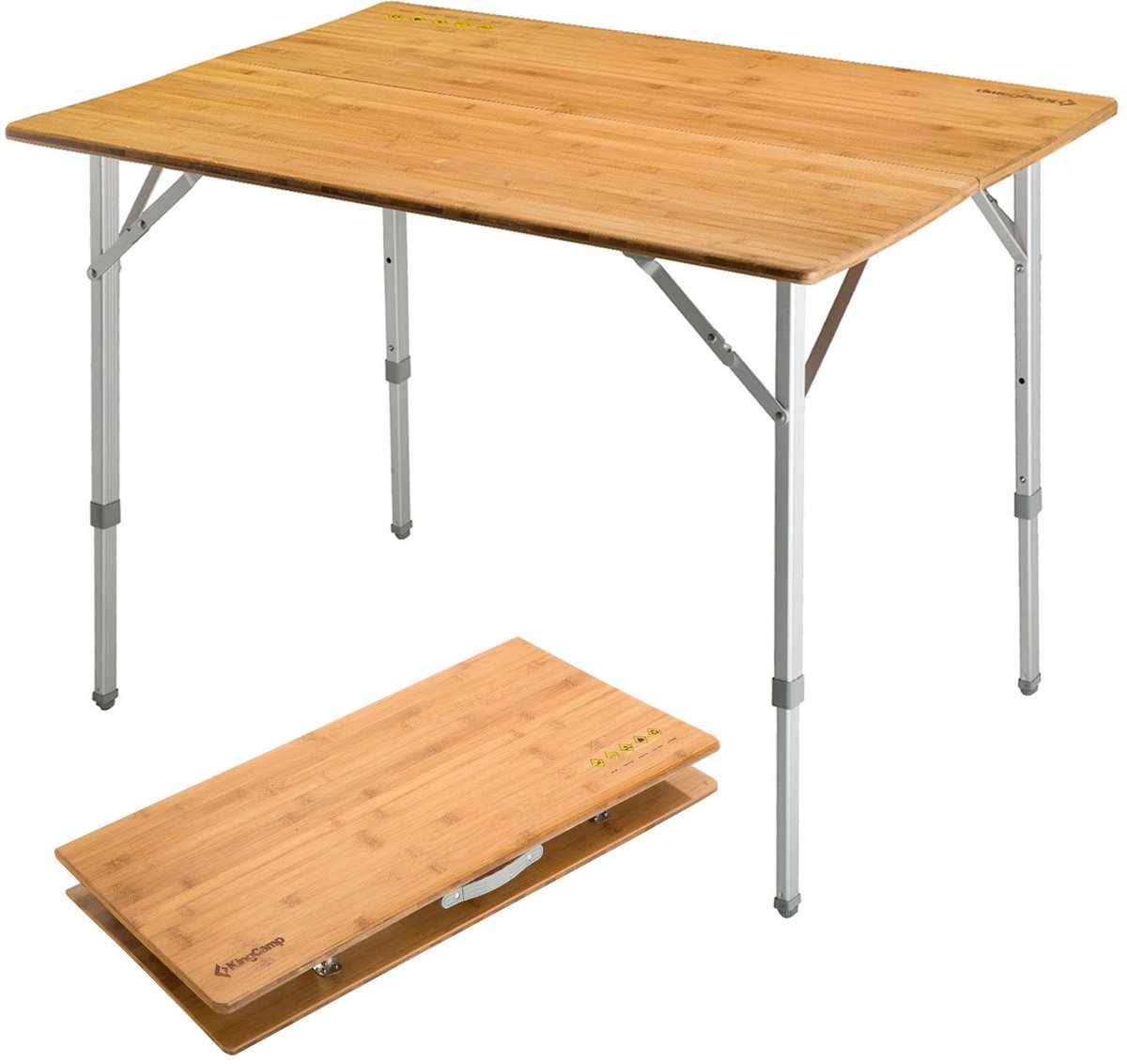 Bamboe kampeer- en klaptafel voor in de tuin - Klaptafel aluminium-hout, verstelbaar in 3 hoogtes