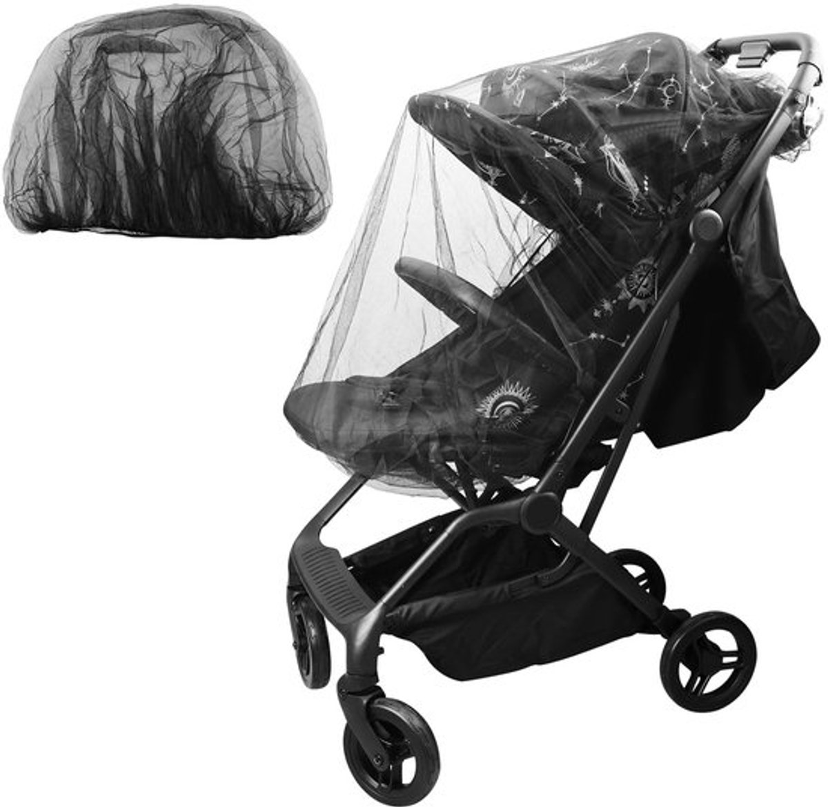 Muggennet Kinderwagen - Ademend Mesh - Scheurvast - Wasbaar - Insectenbescherming - Elastische Randen - 150 cm Lengte - Insectennet